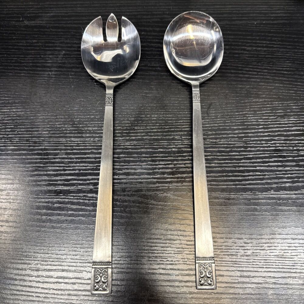 VTG Made in Japan Custom Design salad serving spoon & fork 10.5" stainless steel